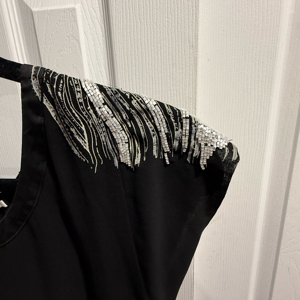 Collective Concepts from Anthropologie Black Blouse with shimmery beaded Accent - Picture 5 of 6